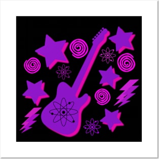 Purple Electric Retro Guitar Posters and Art